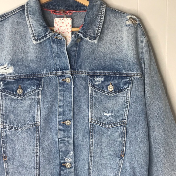Free People | Ramona Denim Trucker Jean Jacket M - Picture 3 of 6